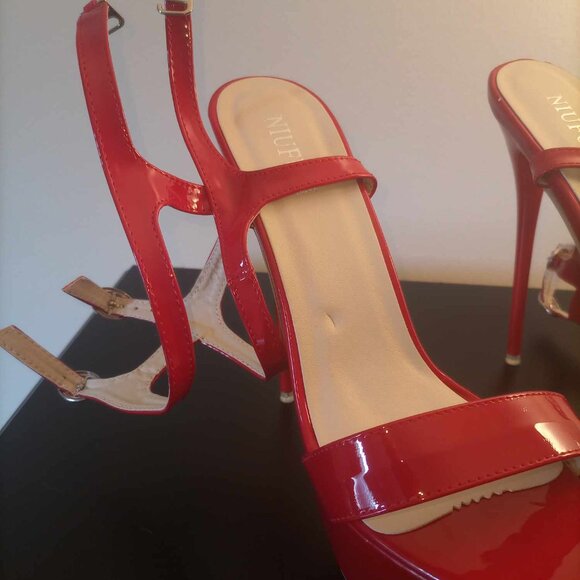 Niufuni Red Strappy Platform High Stiletto Heel - Picture 2 of 8